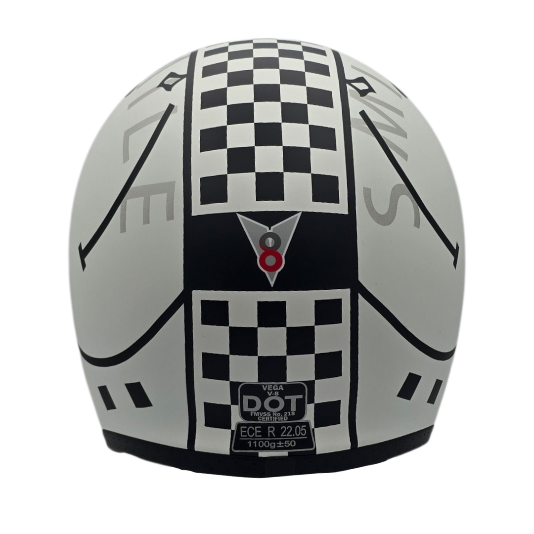 Casco V8 Ajedrez Blanco Negro