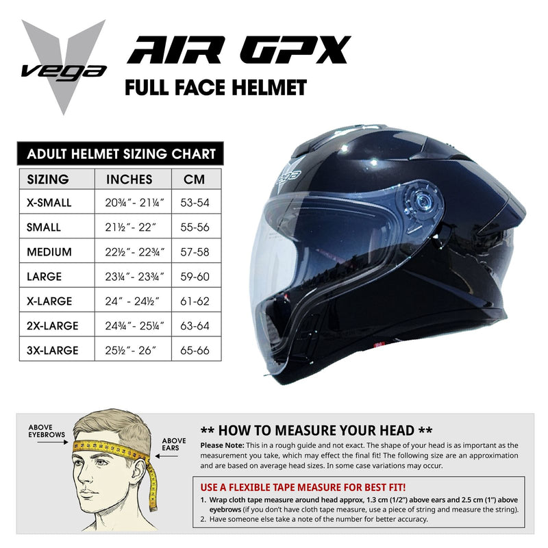 Size Chart Casco AIR GPX Negro Brillo