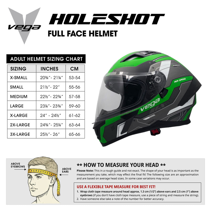Size Chart Casco HOLESHOT Negro Brillante