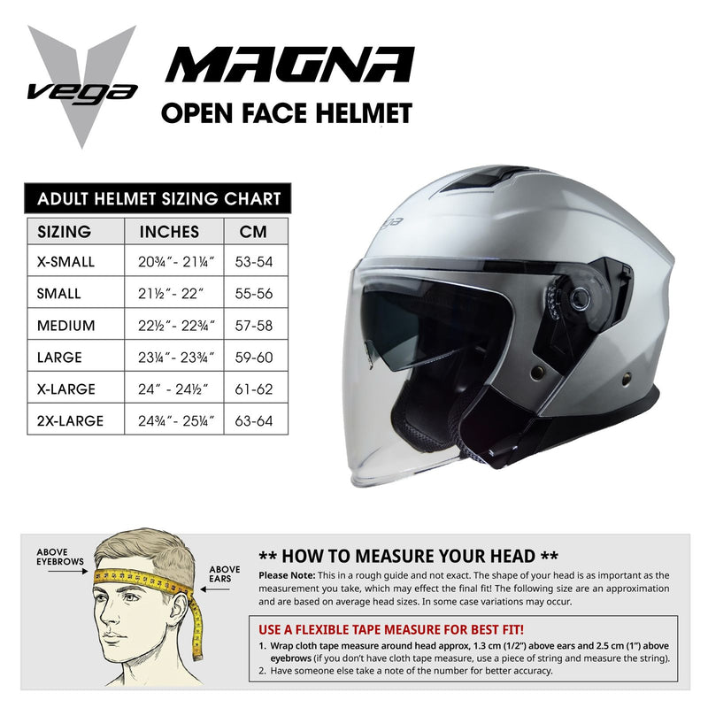 Size Chart Casco MAGNA Negro Brillante