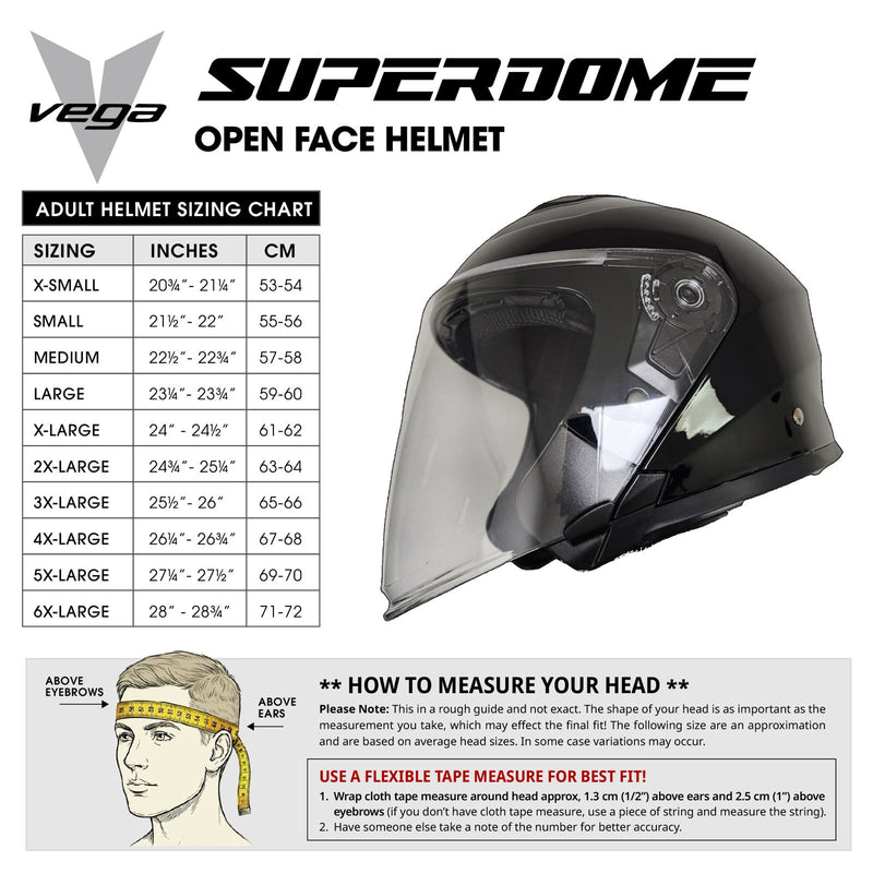 Size Chart Casco abierto SUPERDOME negro brillante
