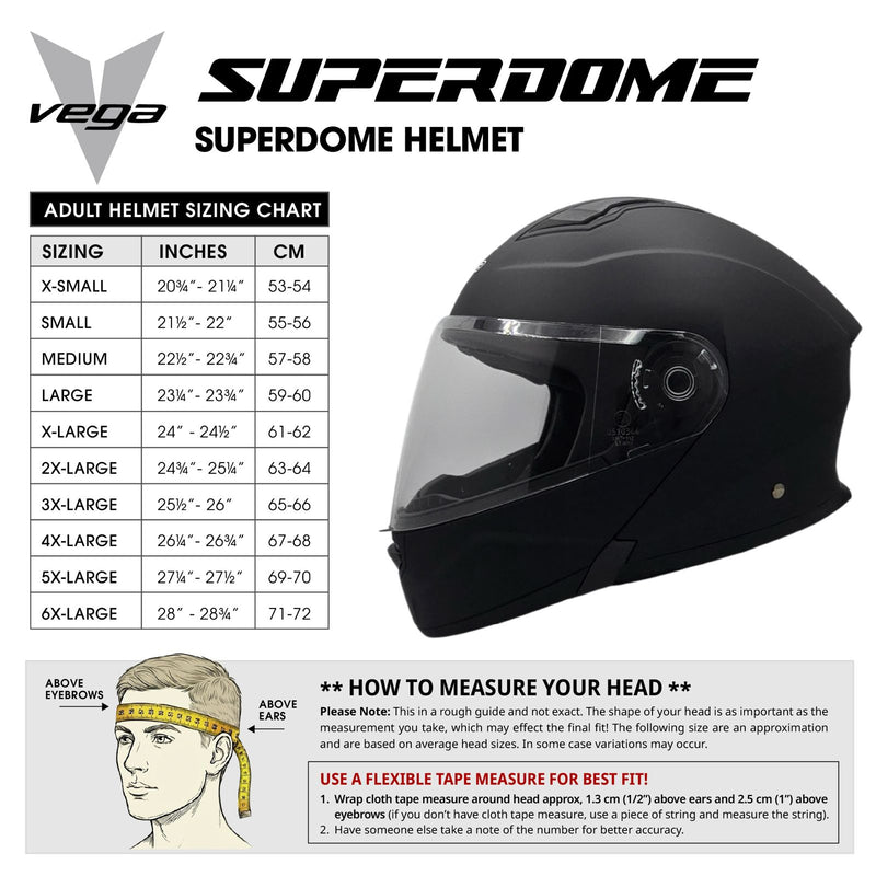 Size Chart Casco CALDERA SUPERDOME Negro Brillo