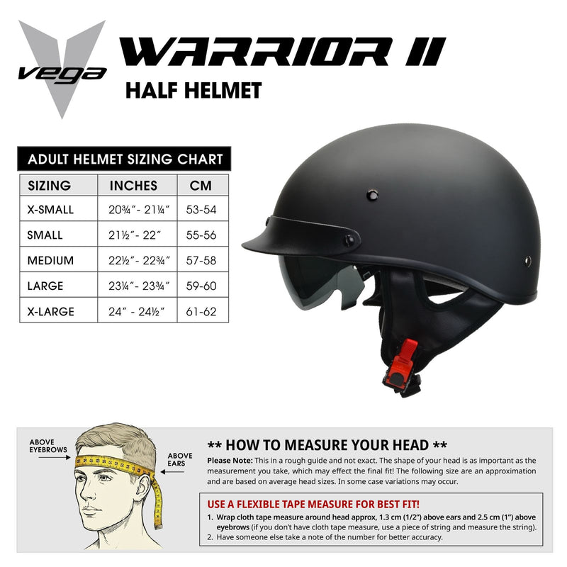 Size Chart Casco WARRIOR II Negro Mate