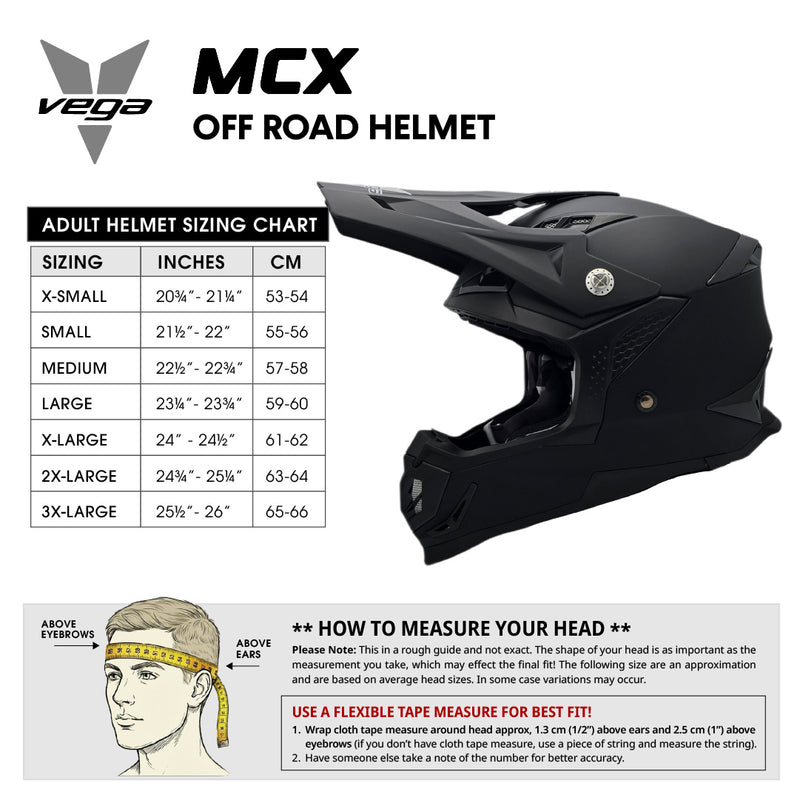 Size Chart Helmet MCX Stinger Blue